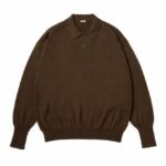 A.PRESSE Cotton Knit L/S Polo Shirt Brown long sleeve men's knit polo on white background