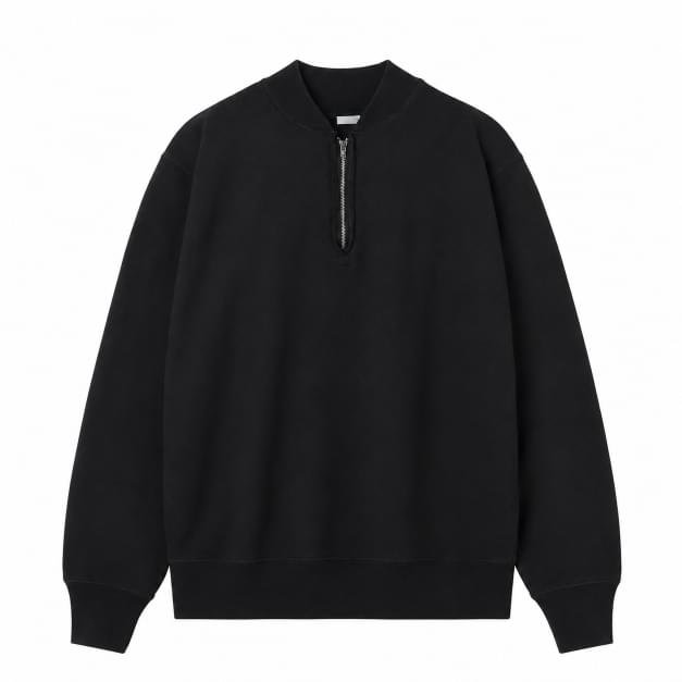 A.PRESSE vintage half zip sweatshirt featuring a relaxed fit, premium cotton fabric, and minimalist design in a classic neutral tone.