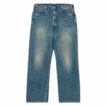 A.PRESSE Vintage Denim Pants in classic washed blue denim with a straight-leg fit, five-pocket design, and authentic vintage-inspired detailing for a timeless casual look.