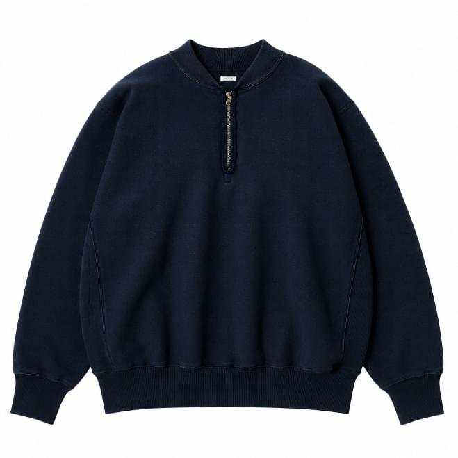 A.PRESSE Half Zip Rib Collar Sweatshirt premium vintage streetwear pullover with relaxed fit and ribbed collar detail.
