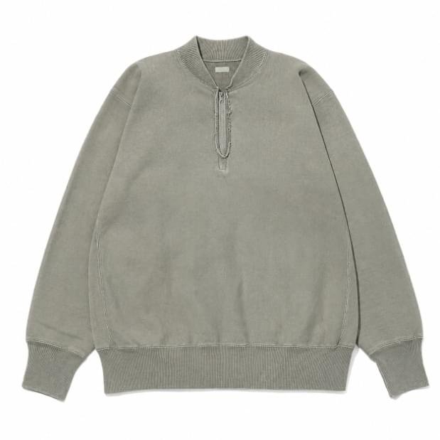 A.PRESSE Vintage Half Zip Rib Collar Sweatshirt A.PRESSE Vintage Half Zip Rib Collar Sweatshirt Gray premium men's streetwear pullover with vintage-inspired design and rib collar styling.