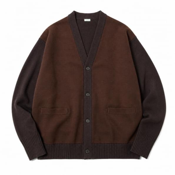 A.PRESSE Cashmere Leather Combination Cardigan Black premium men's cashmere cardigan with leather trim for luxury streetwear styling.