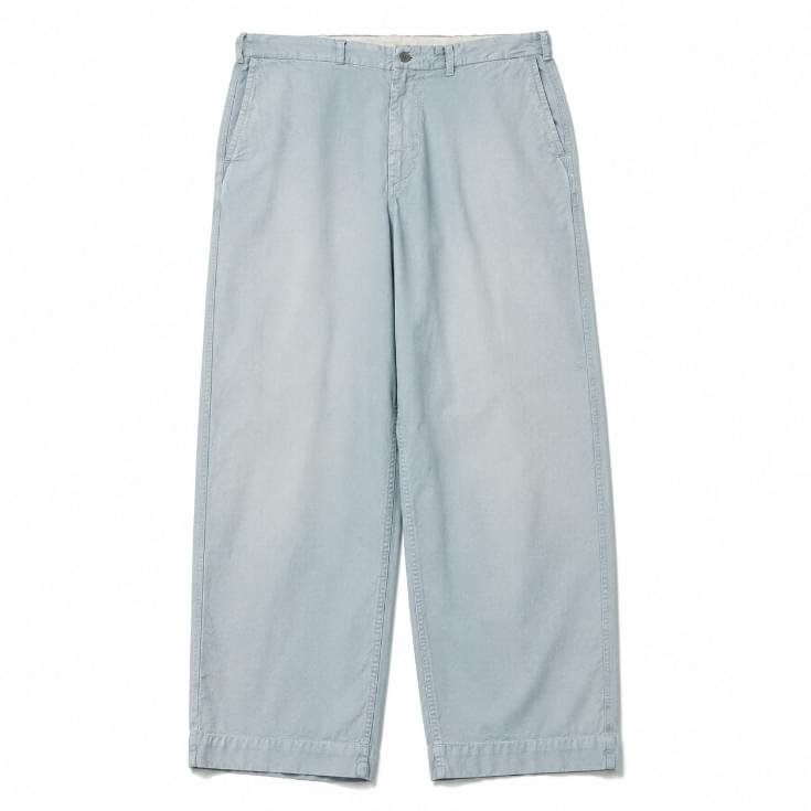 A.PRESSE Indigo Pin Check Work Pants in premium indigo pin check fabric with relaxed straight-leg fit for modern streetwear and everyday wear.