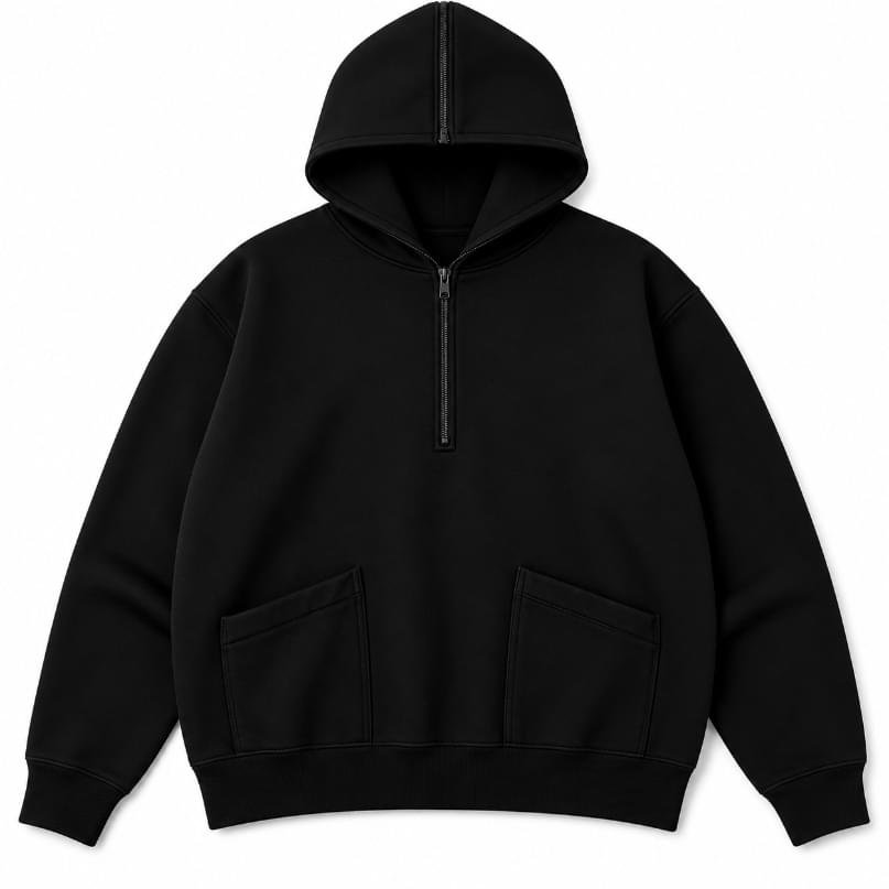 A.PRESSE Sailor Hood Half Zip Sweatshirt premium cotton fleece streetwear hoodie with sailor hood and half zip design in relaxed fit for men.