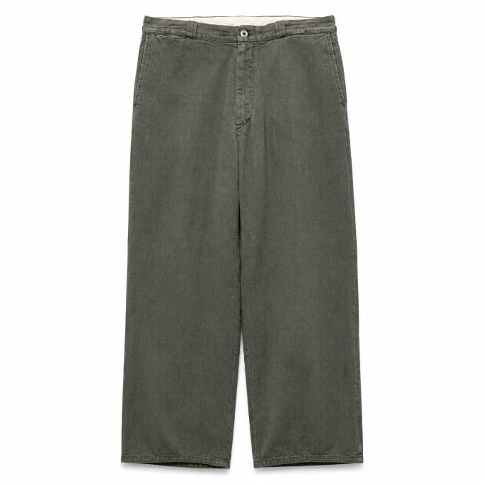 A.PRESSE Vintage Black Chambray Work Pants in washed black chambray fabric with relaxed fit and premium workwear-inspired design.