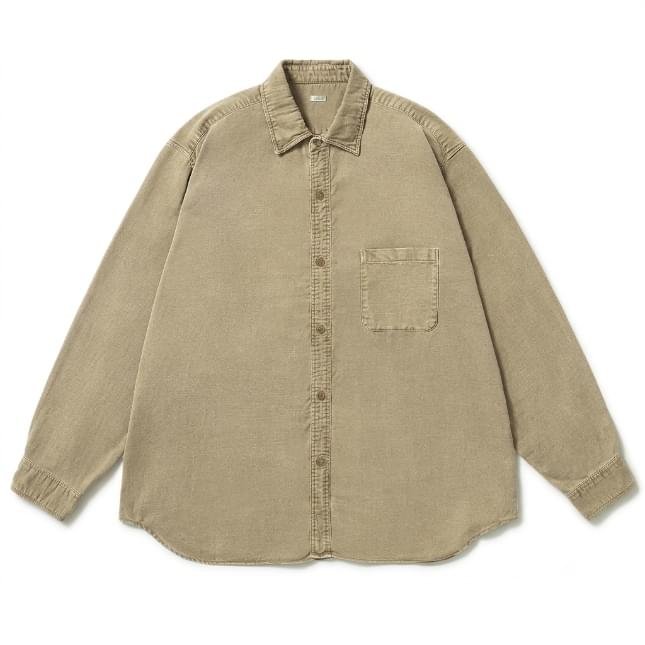A.PRESSE Vintage Cotton Moleskin Shirt Beige premium men's cotton moleskin streetwear button-up shirt front view