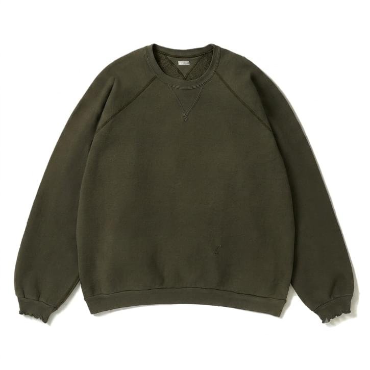 A.PRESSE Vintage Double V Sweatshirt Olive premium cotton fleece crewneck sweatshirt with vintage streetwear design and relaxed fit.