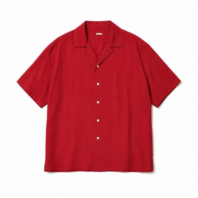 A.PRESSE Vintage S/S Open Collar Shirt Red premium men's short sleeve vintage streetwear shirt with relaxed open collar design on white background