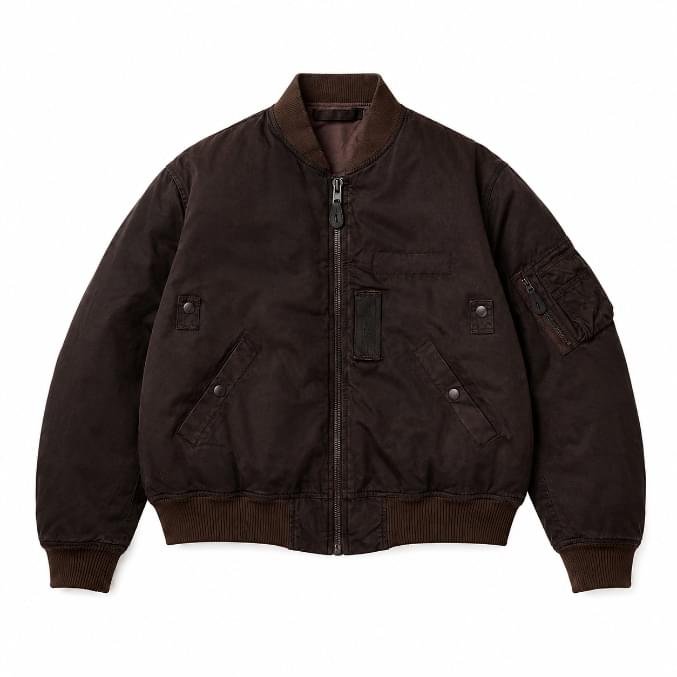 A.PRESSE Vintage Silk Flight Jacket Brown premium silk blend men's streetwear bomber jacket with vintage-inspired design