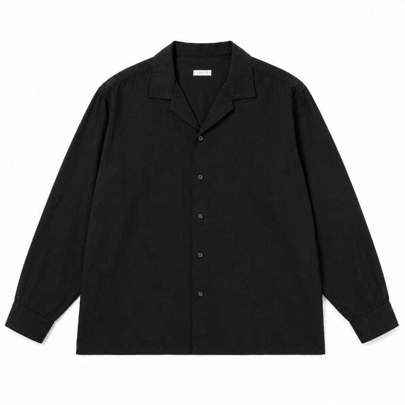 A.PRESSE Vintage Silk Open Collar L/S Shirt in premium silk fabric featuring relaxed fit and vintage-inspired open collar design.