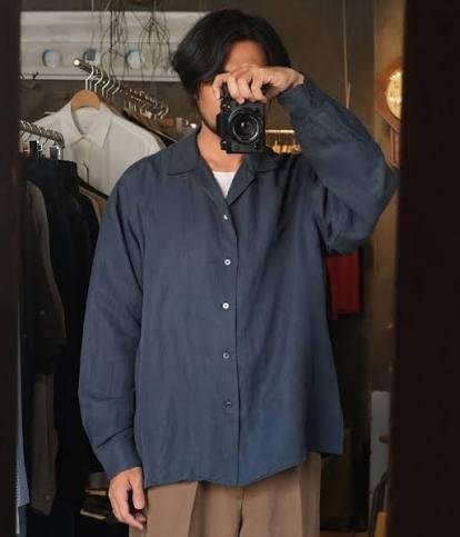 A.PRESSE Vintage Silk SS Open Collar Shirt
