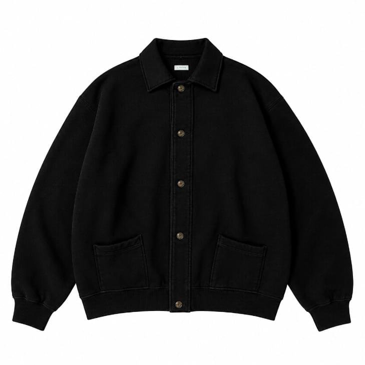 A.PRESSE Vintage Sweat Cardigan Black premium cotton streetwear cardigan for men featuring relaxed fit and vintage-inspired design.