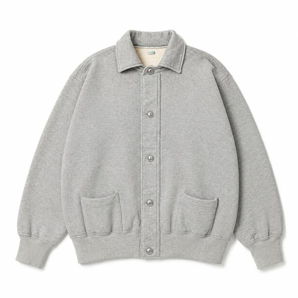 A.PRESSE Vintage Sweat Cardigan Gray premium cotton fleece streetwear cardigan with relaxed fit and vintage-inspired design.