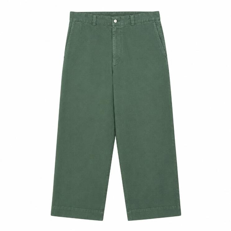 A.PRESSE Vintage Twill Work Pants - Green premium cotton relaxed fit men's workwear trousers front view