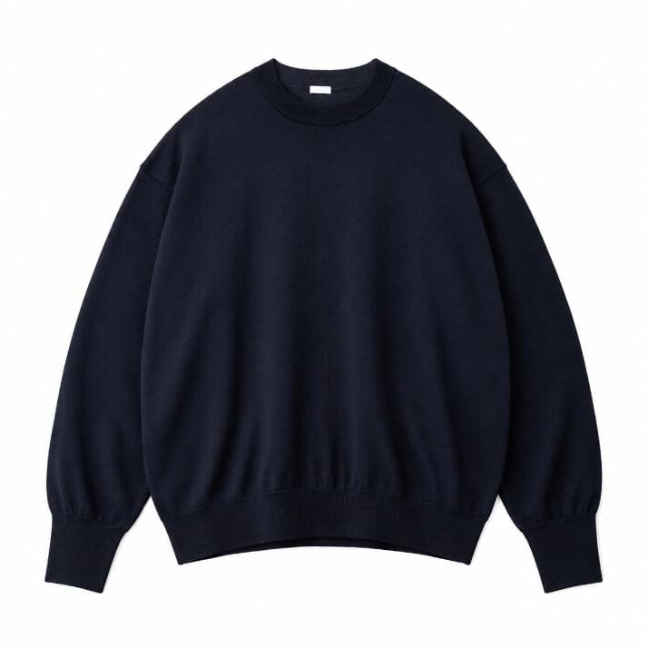 A.PRESSE wool knit crew neck sweater navy premium men's wool crew neck knit sweater front view for streetwear styling