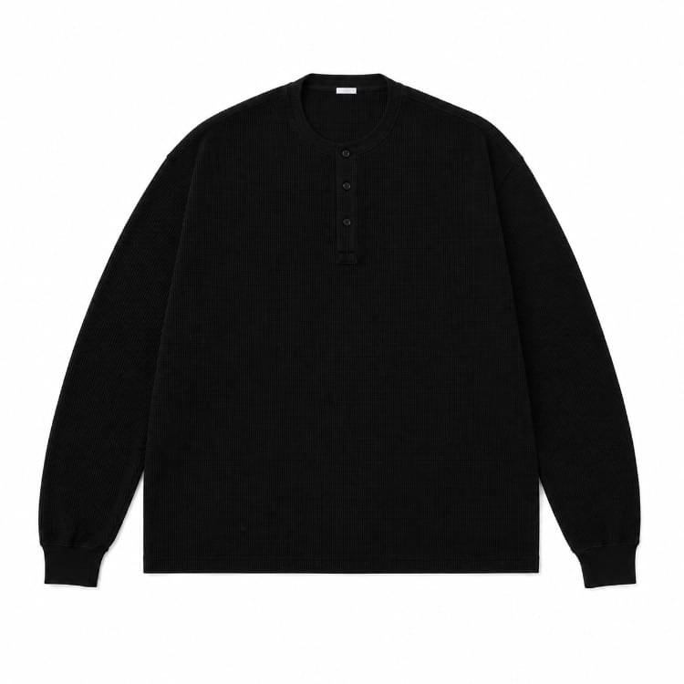 A.PRESSE Cashmere Blend Waffel Henley Neck Shirt for men in premium textured waffle knit