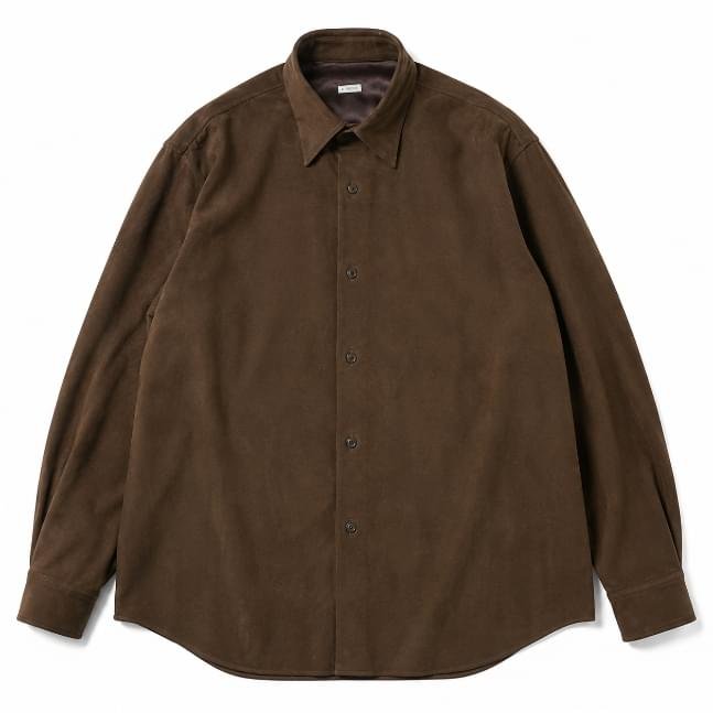 A.PRESSE Suede Leather Regular Collar Shirt in premium suede leather with classic regular collar and modern streetwear styling.