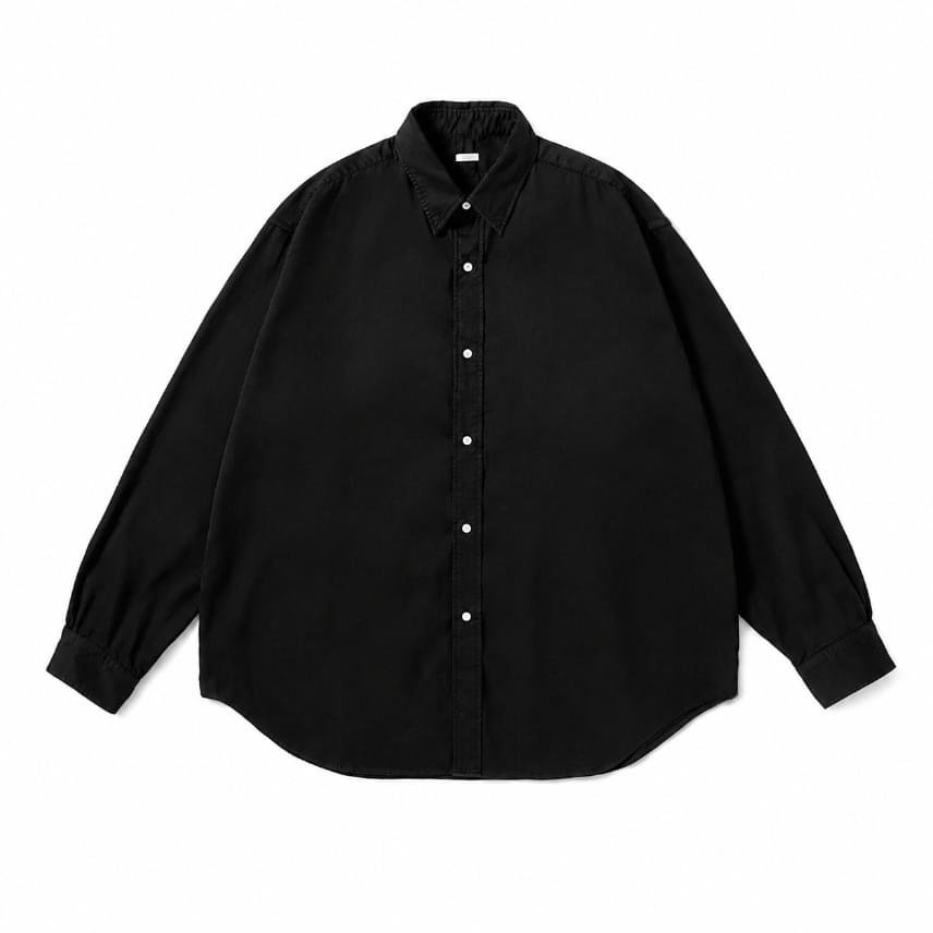 A.PRESSE Twill Regular Collar Shirts Black front view – premium black twill shirt for men