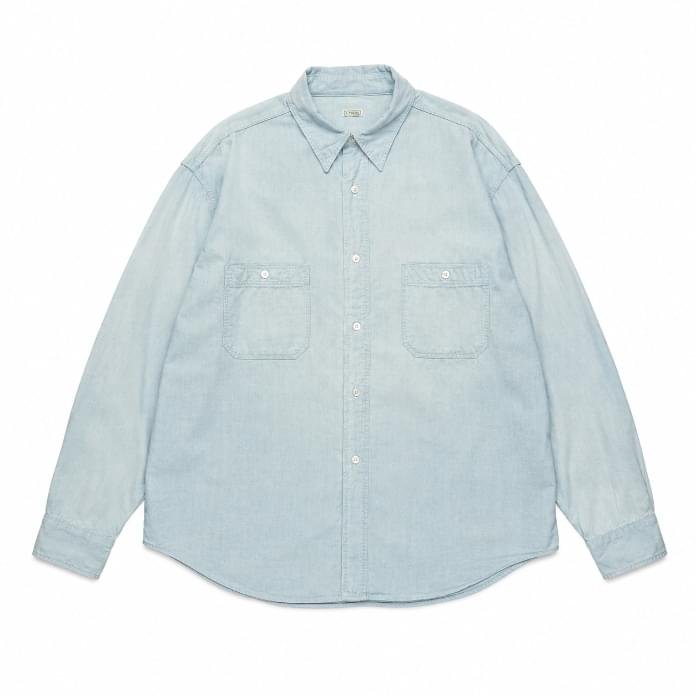 A.PRESSE Vintage Chambray Shirt - Bleach vintage washed chambray shirt front view