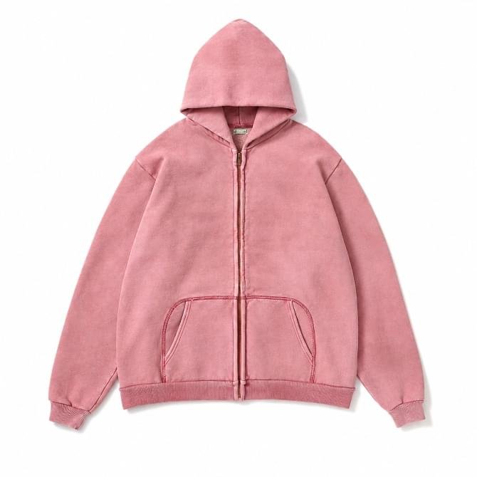 A.PRESSE Vintage Zip Sweat Hoodie Pink front view