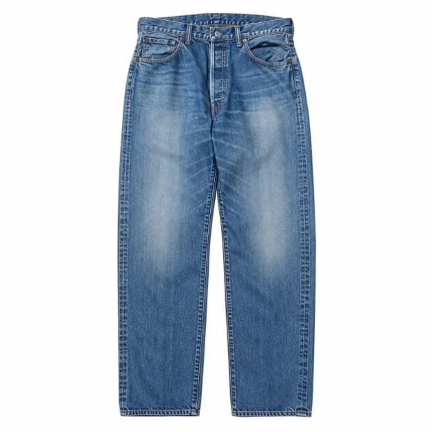 A.PRESSE Washed Denim Pants E Bleach vintage washed denim jeans front view