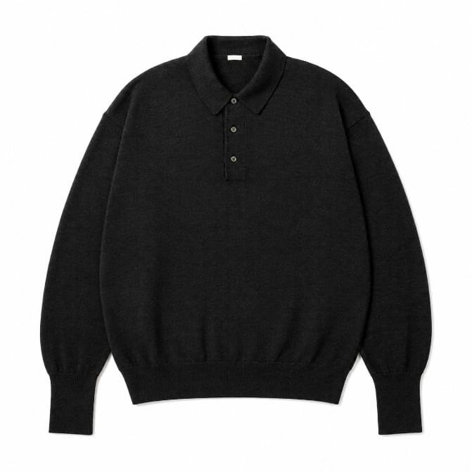 A.PRESSE Wool Knit L/S Polo Shirts premium long sleeve wool knit polo