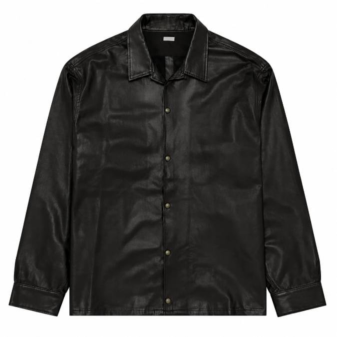 A.PRESSE Leather Open Collar Shirt in premium leather with relaxed streetwear fit